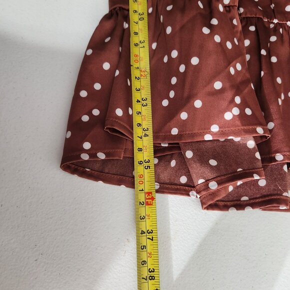 Scoop Dress Womens Medium Ruffle Elastic Waist Rust Polka Dot Long Sleeve New - Picture 7 of 14
